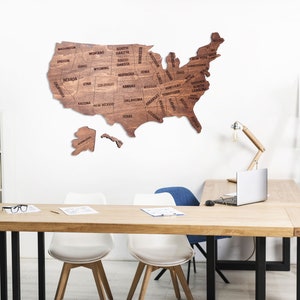 Wood Map of United States, Large Wooden Wall Art US Map, United States