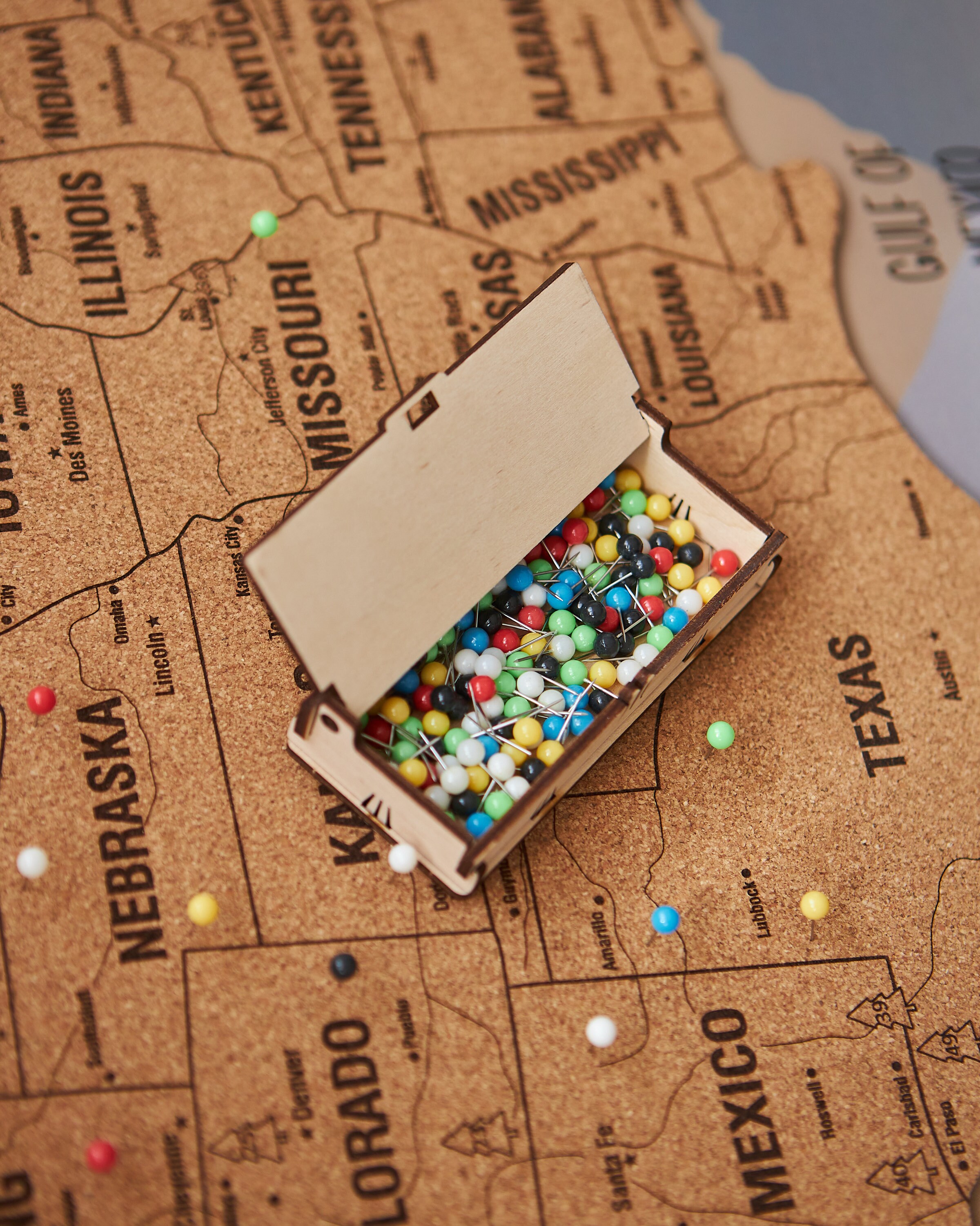 Push Pins Wooden Box