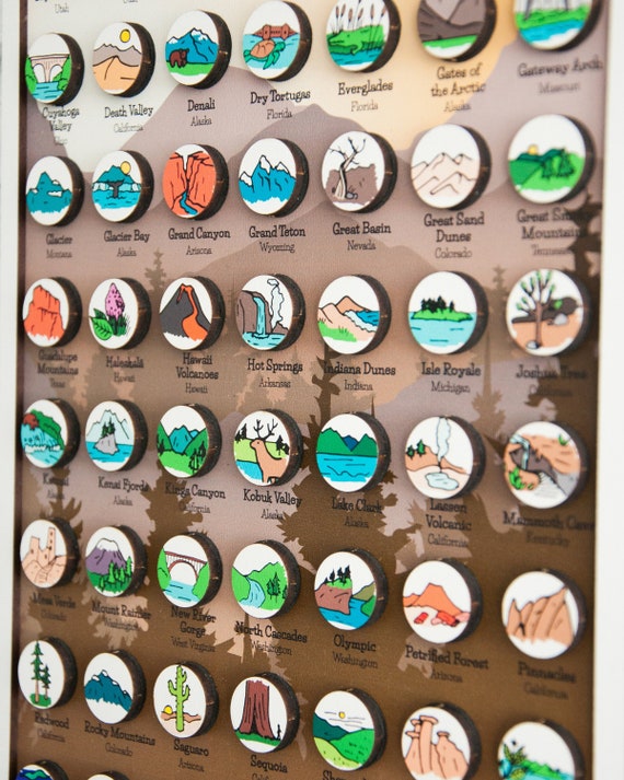 National Park Map USA Travel Map, Wooden Personalized Map National Park Gift, USA Push Pin Map One Year Anniversary Gift
