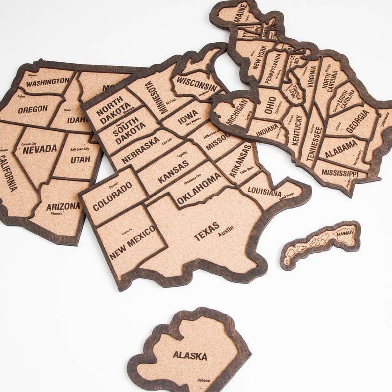 Corkboard Wood USA Push Pin Travel Map For Couples Gifts, Wooden United States Relationship Gifts, Personalized Cork board, Wedding Gifts image 6