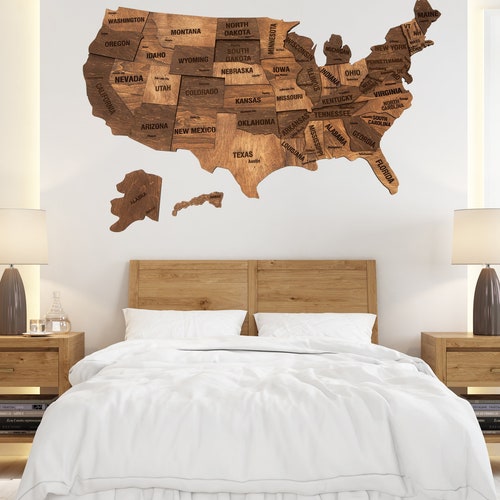 Wooden US Map United States Map Wall Art US Map Push Pin Map Etsy