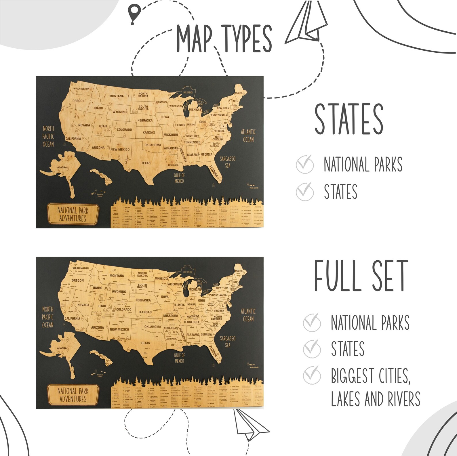 National Park Map of USA Push Pin Travel Map With Pins, United States ...