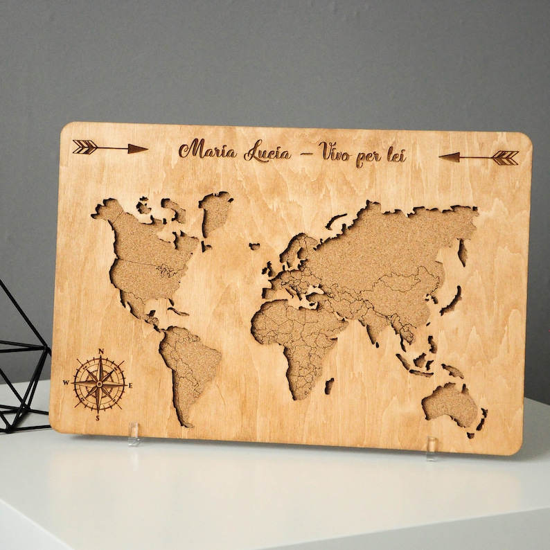 World Map Push Pin, Cork Board Wooden World Map, Custom Travel Map, Apartment Decor Wood Map Of The World Without 100 pins