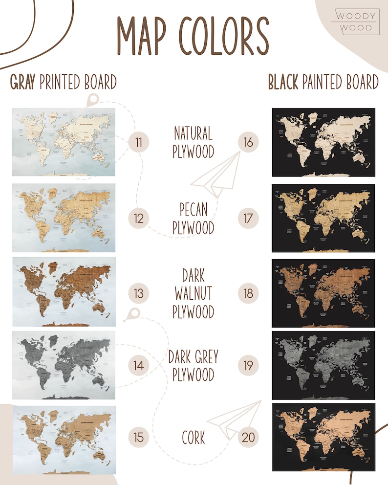 World Map Wall Art Push Pin Map, Cork Board Wooden Travel Map Wall Decor, Wood Wall Map 5th Anniversary Gift, 3 Panel Wall Art image 6