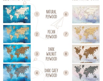 世界地図プッシュピンウォールアート、コルク世界地図ボード、木製世界
