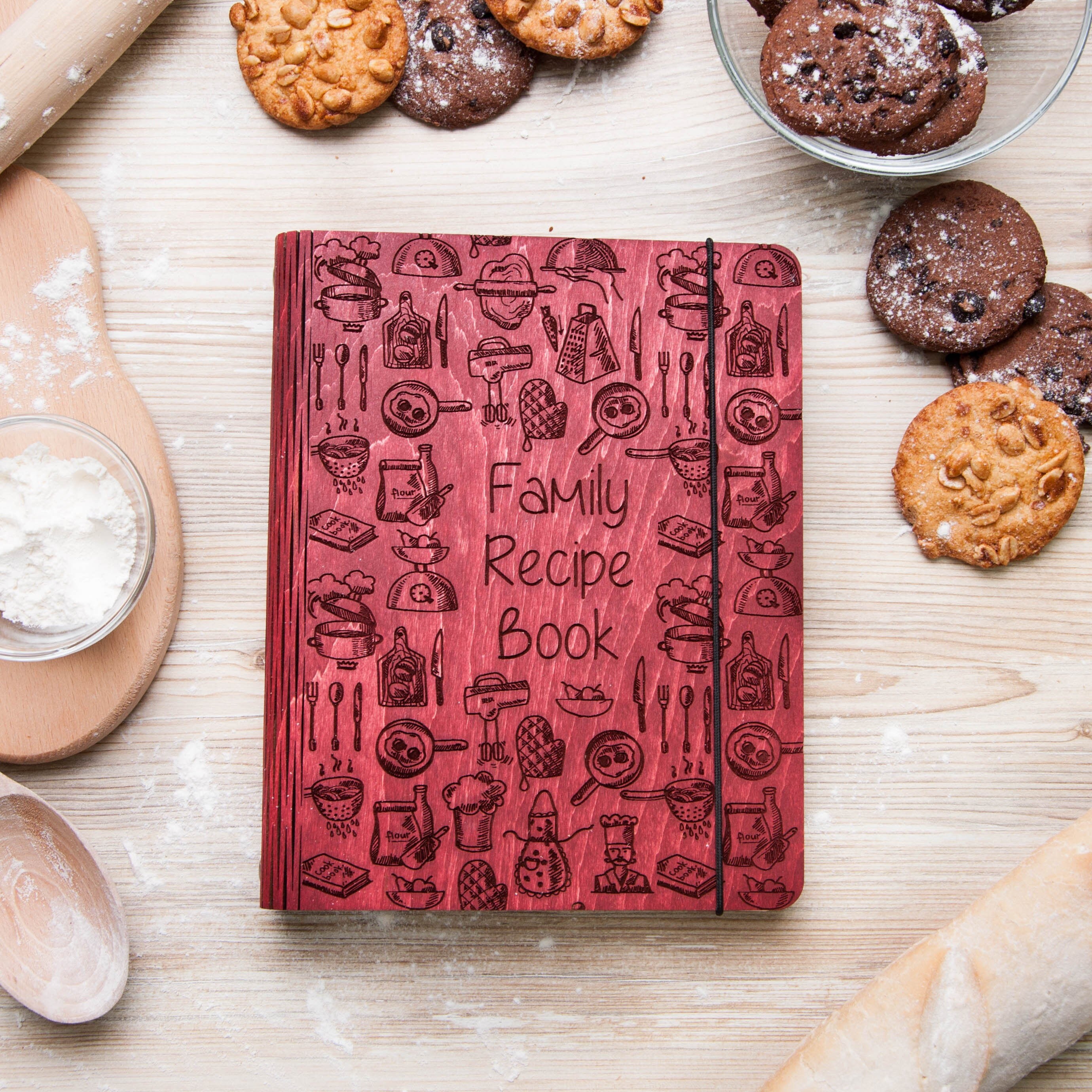 Personalized Wooden Recipe Book Binder Custom Journal Cookbook Etsy