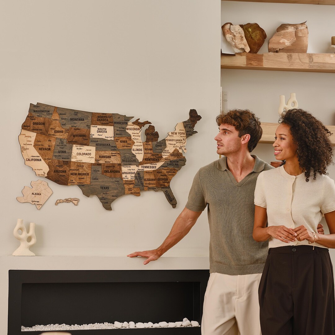 Push Pin USA Map Wooden Wall Art, United States Travel Map for Wall ...