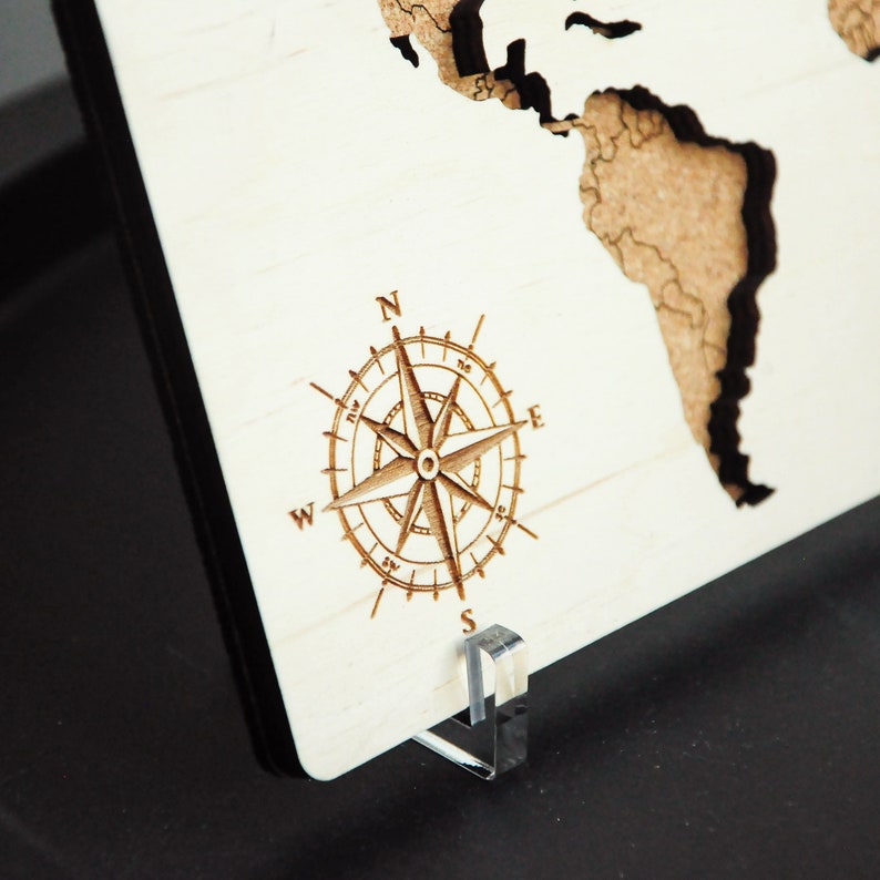 Carte du monde Push Pin, Cork Board Carte du monde en bois, Carte de voyage personnalisée, Décoration de lappartement Carte en bois du monde image 4