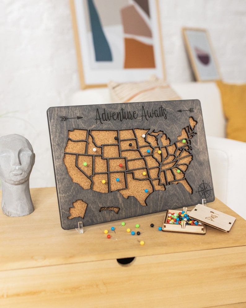 Travel Map USA Push Pin Map, Personalized Wood Map Travel Gift, United ...