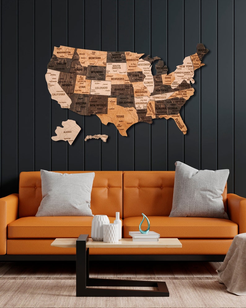 USA Travel Map, Wooden Map Apartment Decor, Push Pin United States Map ...