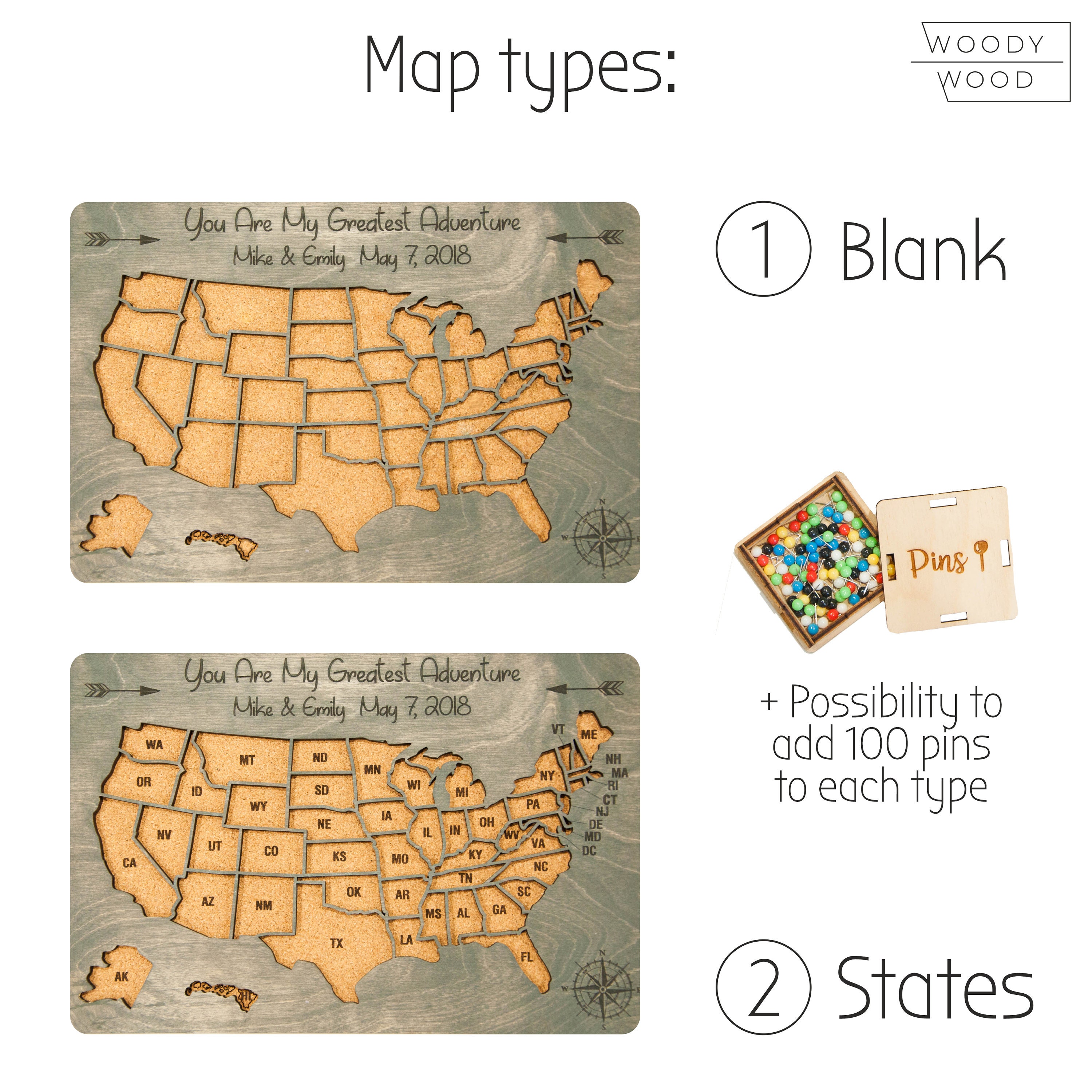 Personalized Wooden Map USA US Wood Map Wooden Map of United Etsy