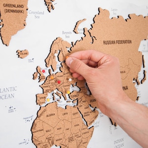 Carte du monde personnalisée avec épingles, décoration murale avec punaises, carte du monde, art mural, carte de voyage en famille avec épingles, carte du monde murale, décoration d'appartement