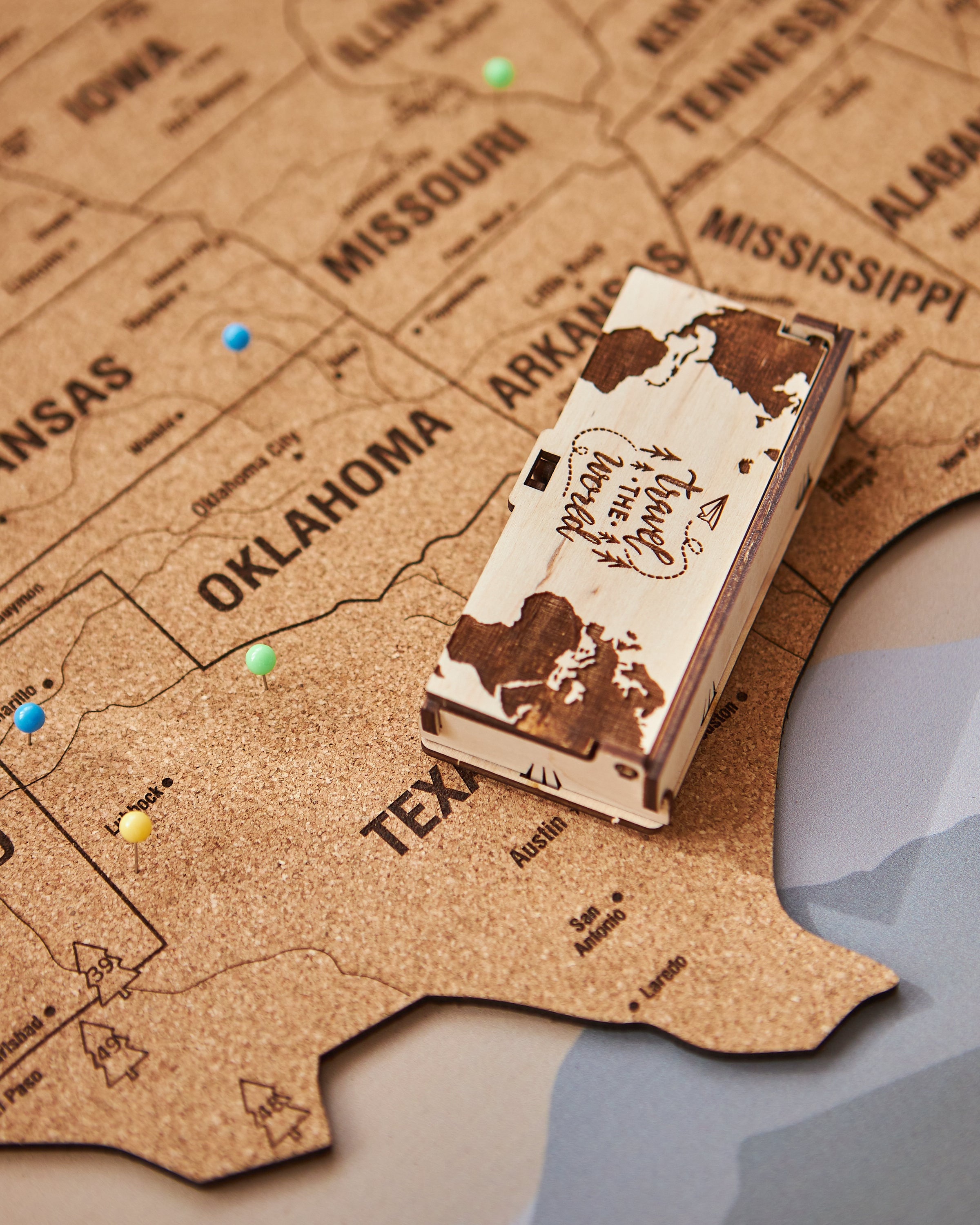 Push Pins Wooden Box