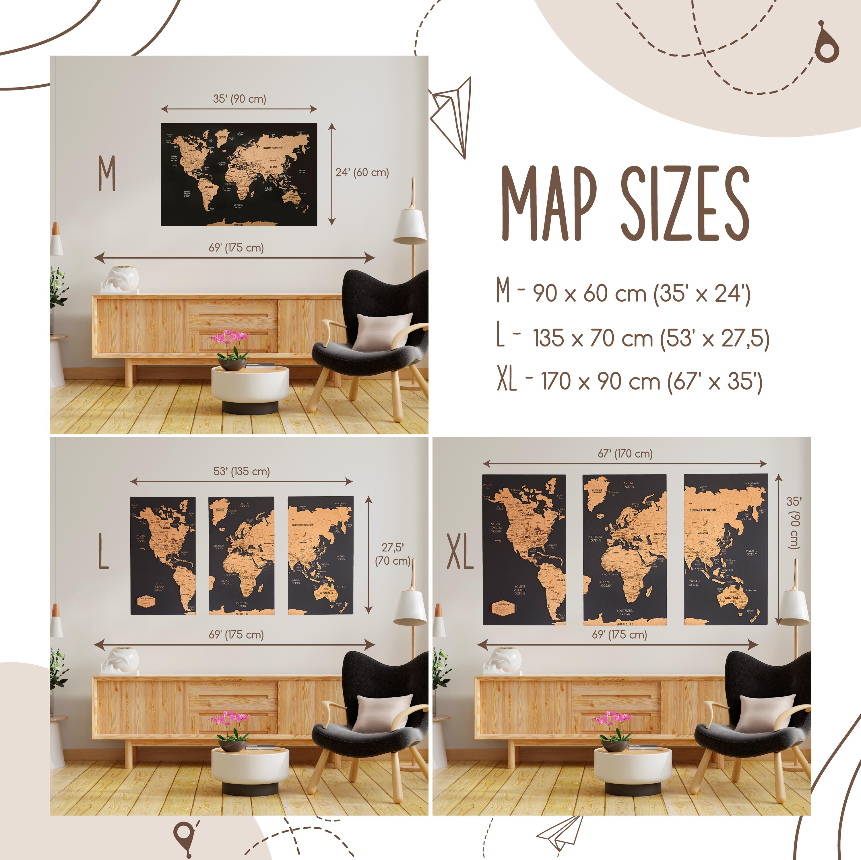 Wooden World Map Wall Art – 3D Push Pin Travel Map | Large Wooden Map ...