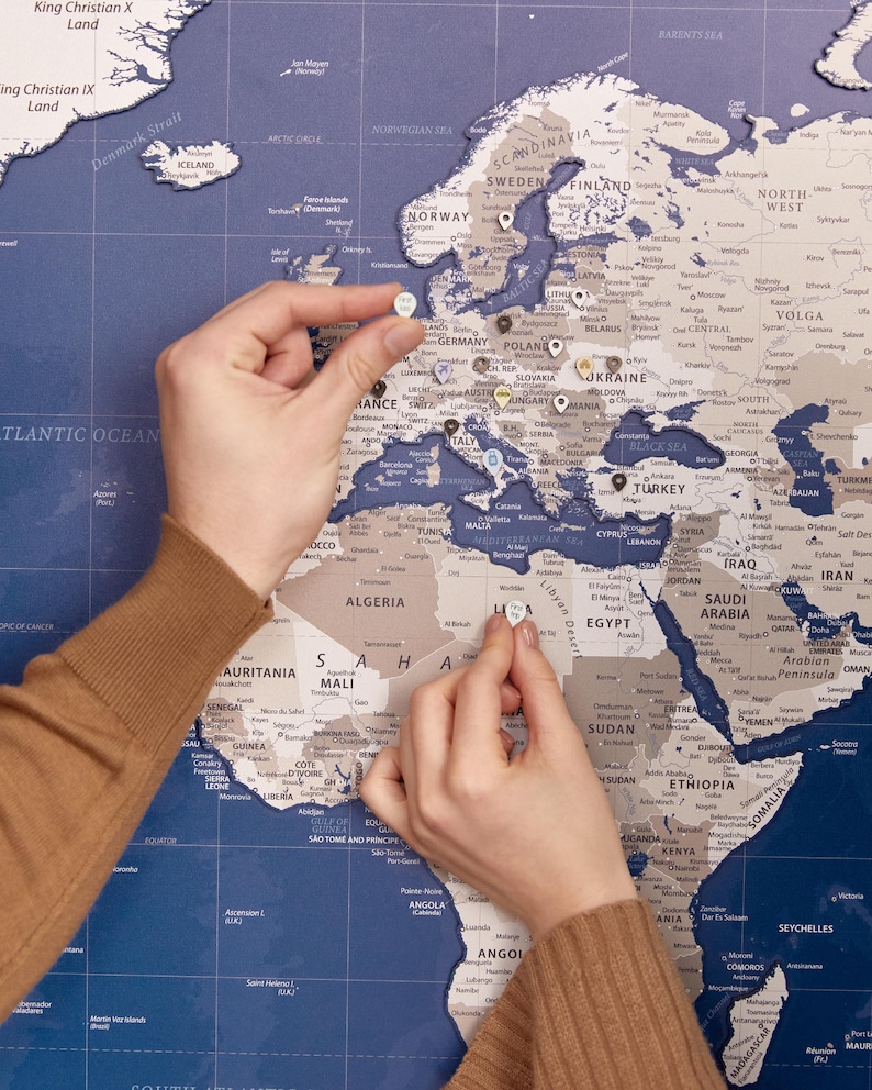 Wooden World Map Wall Art With Pins, Housewarming Gift, Anniversary ...