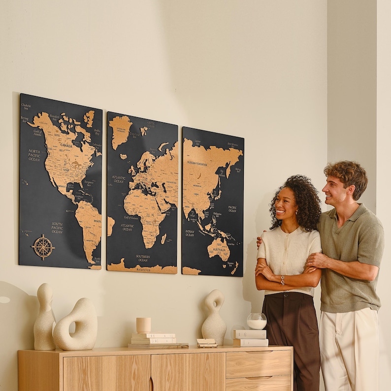 Wooden World Map Wall Art – 3D Push Pin Travel Map | Large Wooden Map ...