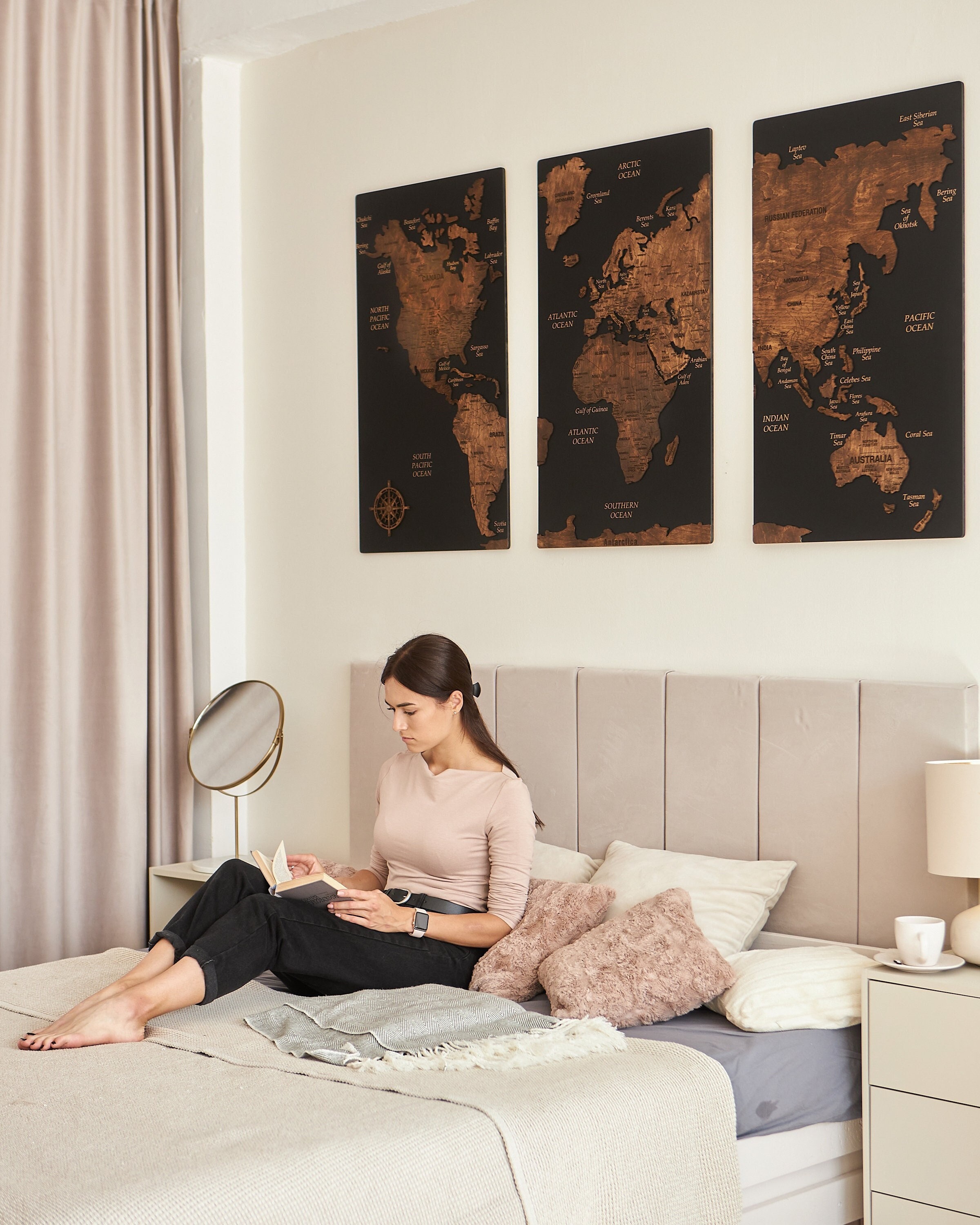 Wooden World Map Wall Art, Push Pin Travel World Map, Large Personalized World Map, Cork World Map Apartment Decor, 5th Anniversary Gift