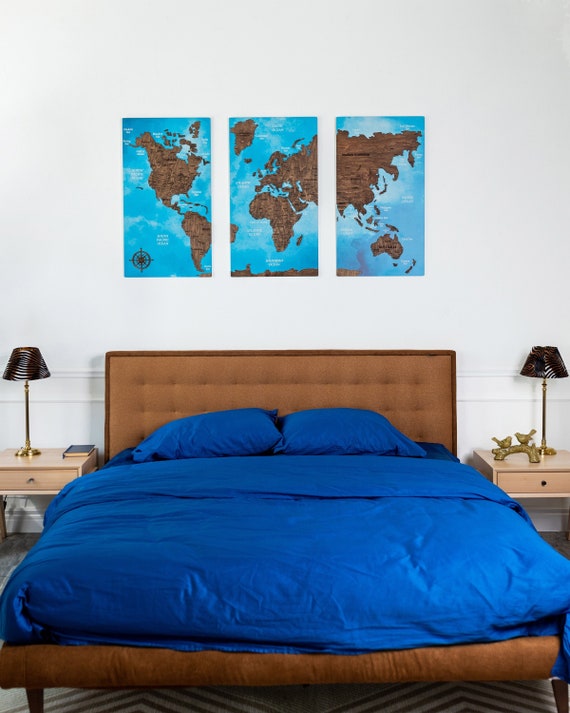 World Map Push Pin, World Map Wall Art, Wooden Travel Map, Cork Board  Apartment Decor, Pin Board Above Bed Decor, 2d Map of the World 