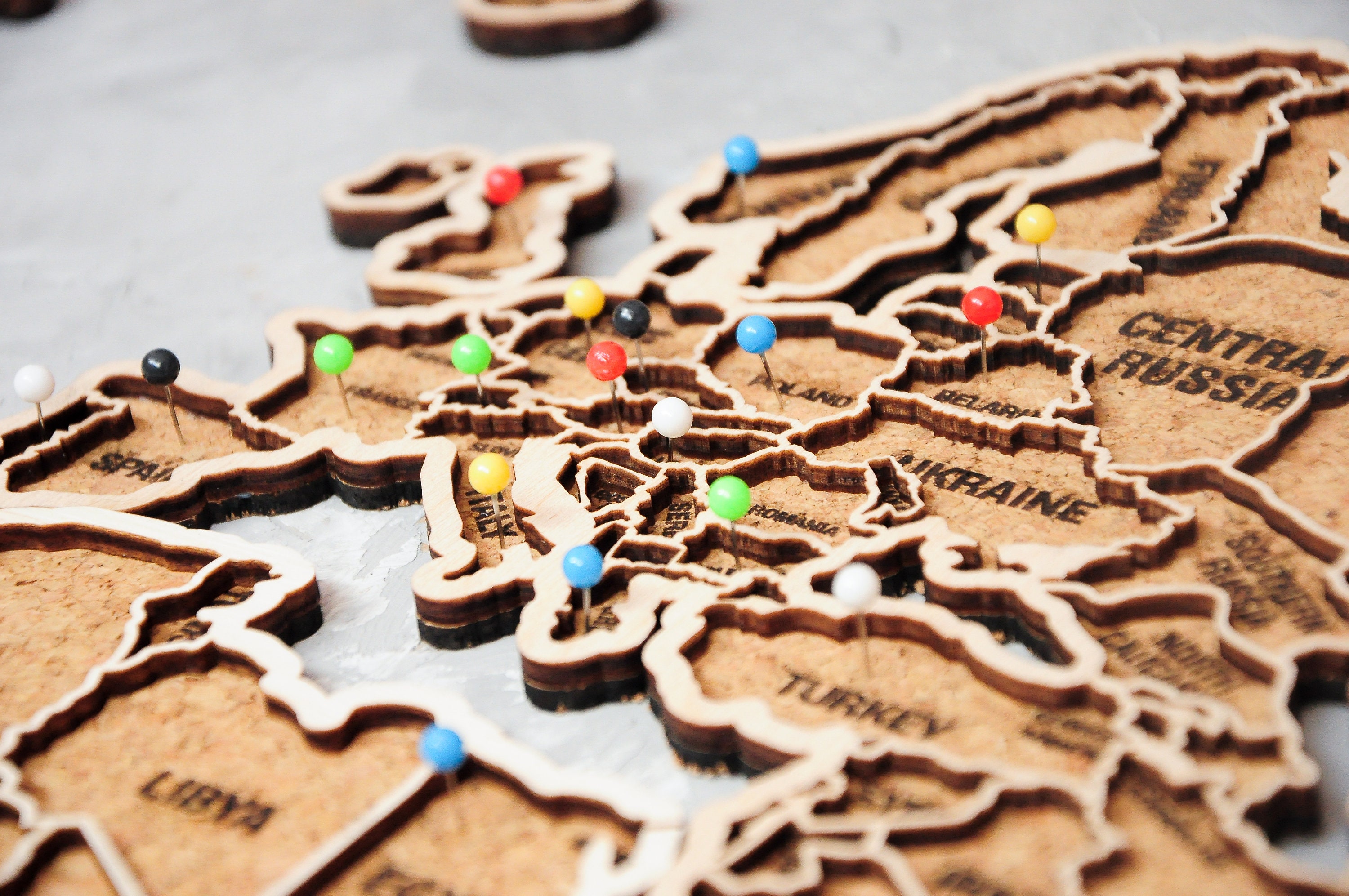3D Cork World Map Board Wood World Map Pin Board For Wall Etsy