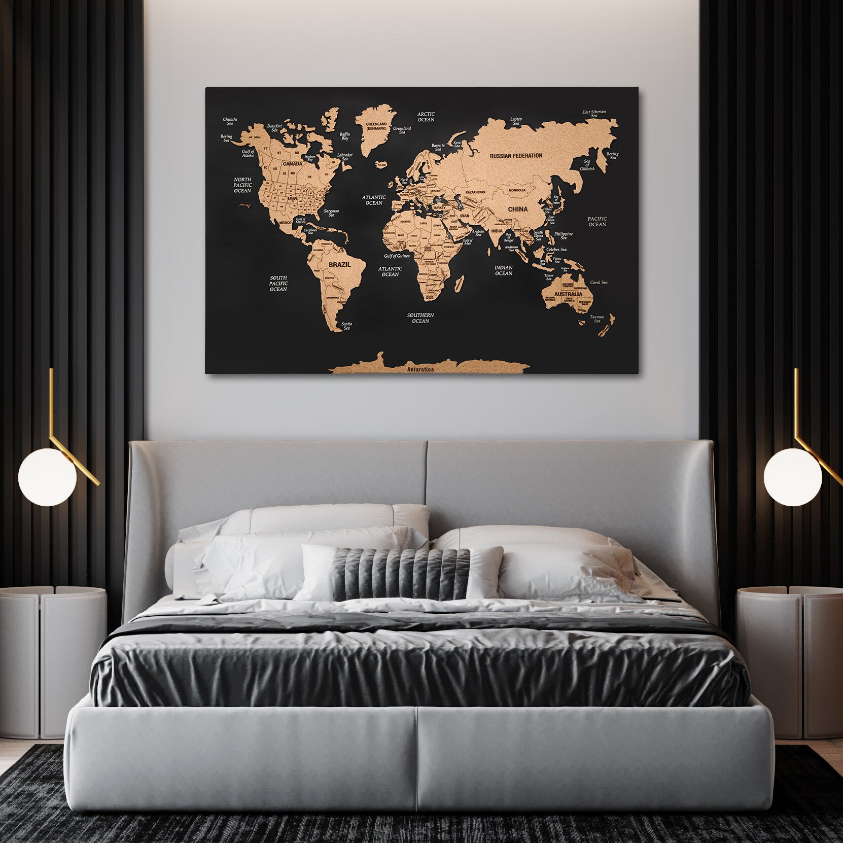 Wooden World Map Wall Art, Push Pin Map, Personalized Travel Map, Above Bed Decor Cork World Map, Cottagecore Decor