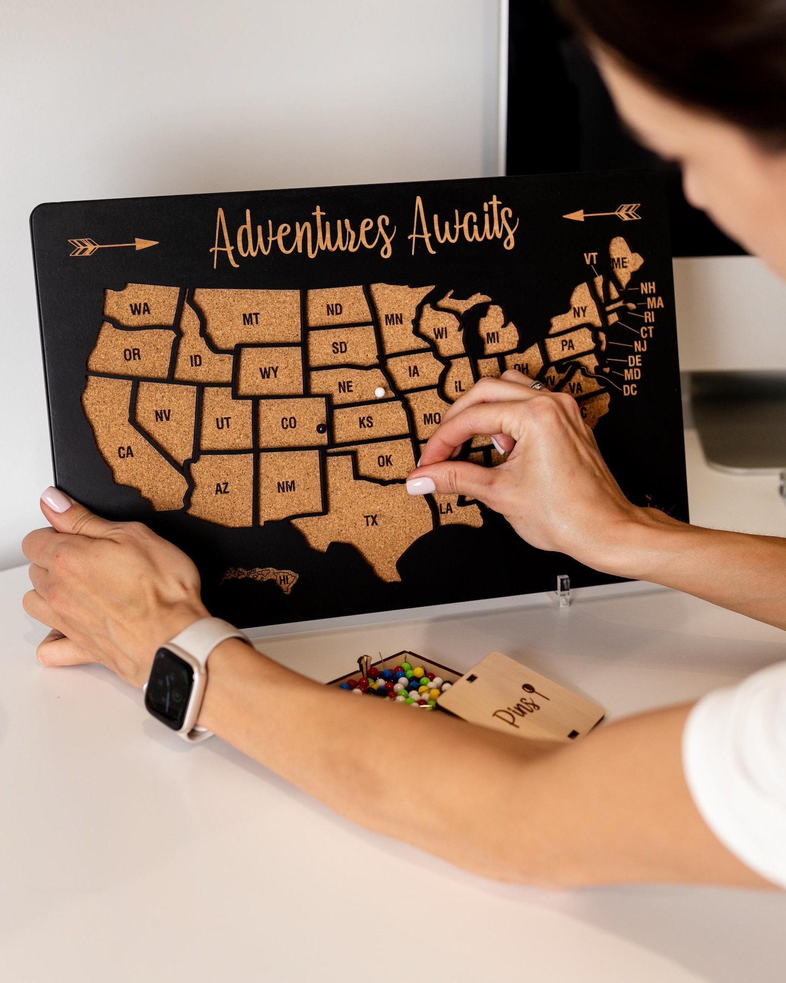 USA Travel Map, United States Push Pin Map 5th Anniversary Gift, Cork ...