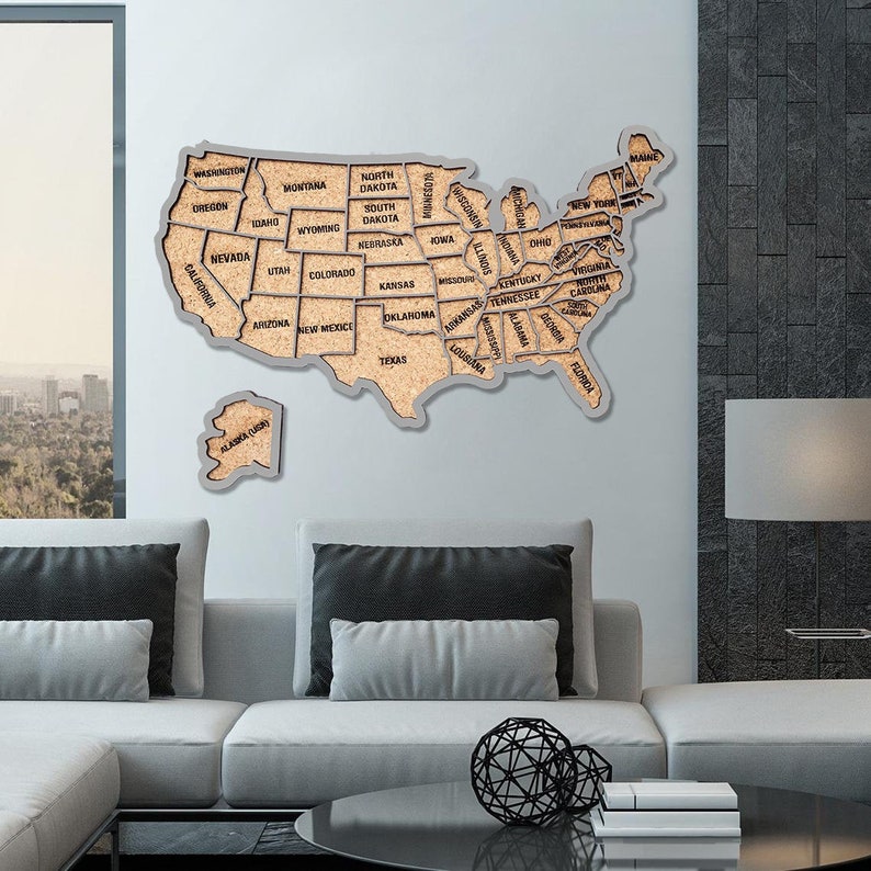 Corkboard Wood USA Push Pin Travel Map For Couples Gifts, Wooden United States Relationship Gifts, Personalized Cork board, Wedding Gifts image 8