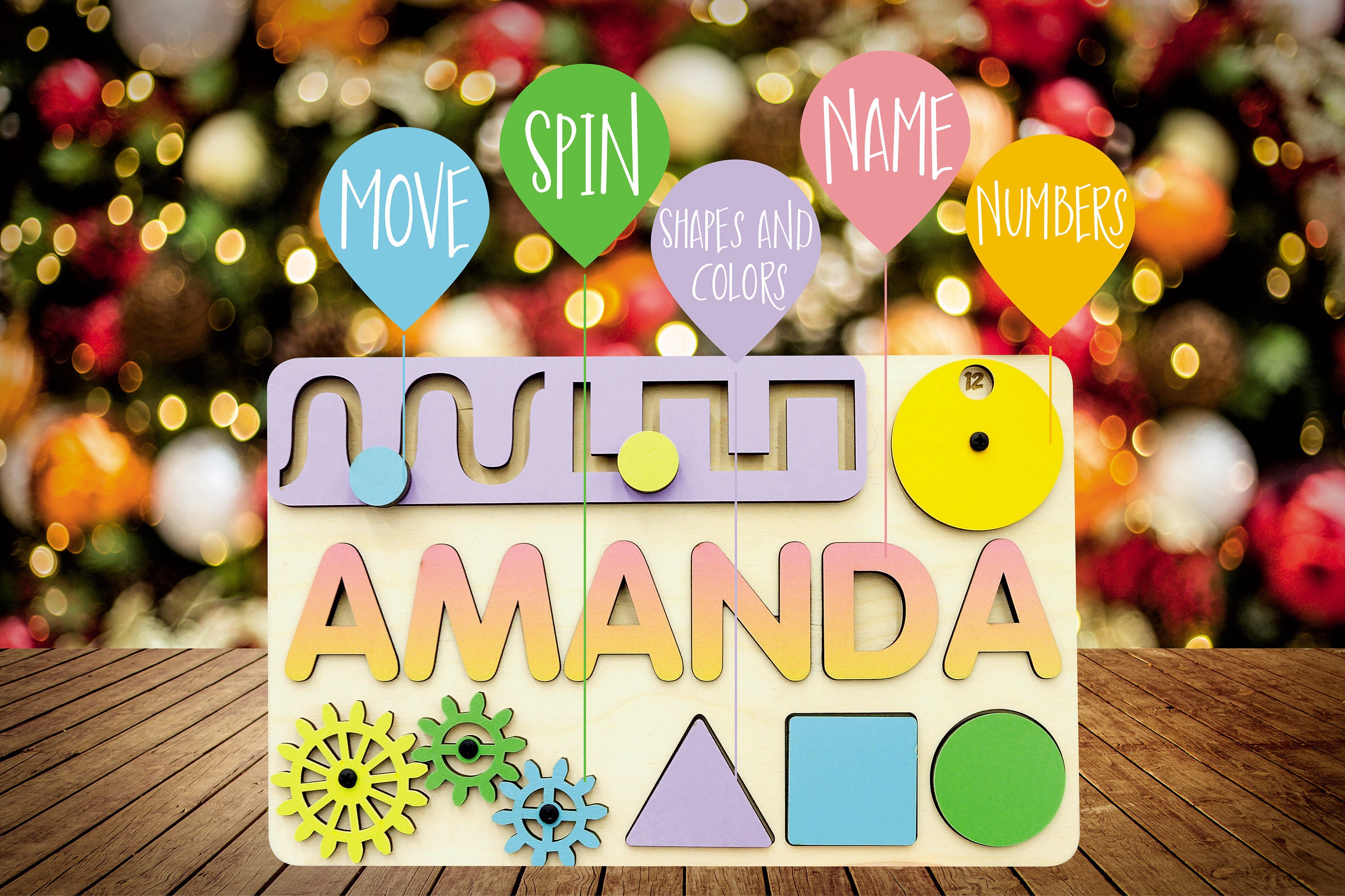 Wooden Name Puzzle Busy Board Personalized Toddler Christmas Etsy