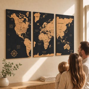 Push Pin World Map With Pins, Wooden Travel Map Wall Art for Couples