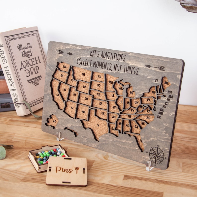 Push Pin USA Map Travel Map for Couples Gifts, Wooden United States ...