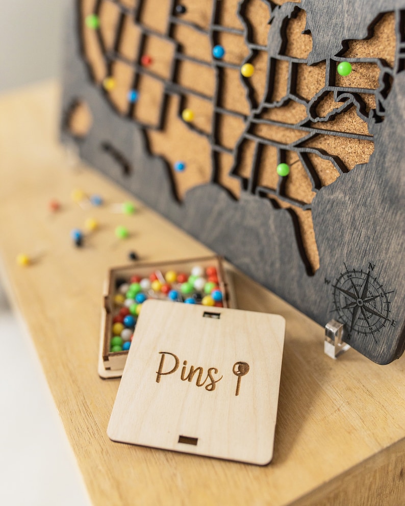 Travel Map USA Push Pin Map, Personalized Wood Map Travel Gift, United ...