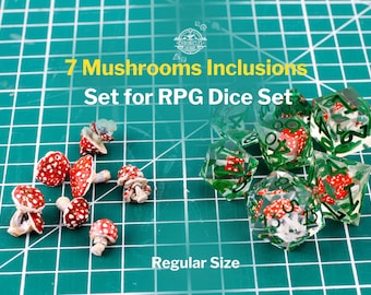 7 Mushrooms Inclusion Set for RPG Dice Crafting, 3D Printed and Painted Mushrooms Figure, Inclusion for RPG Resin Dice - Set of 7 Mushrooms