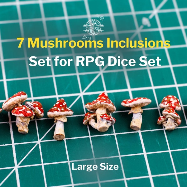 7 Mushrooms Inclusion Set for RPG Dice Crafting, 3D Printed and Painted Mushrooms Figure, Inclusion for RPG Resin Dice - Set of 7 Mushrooms