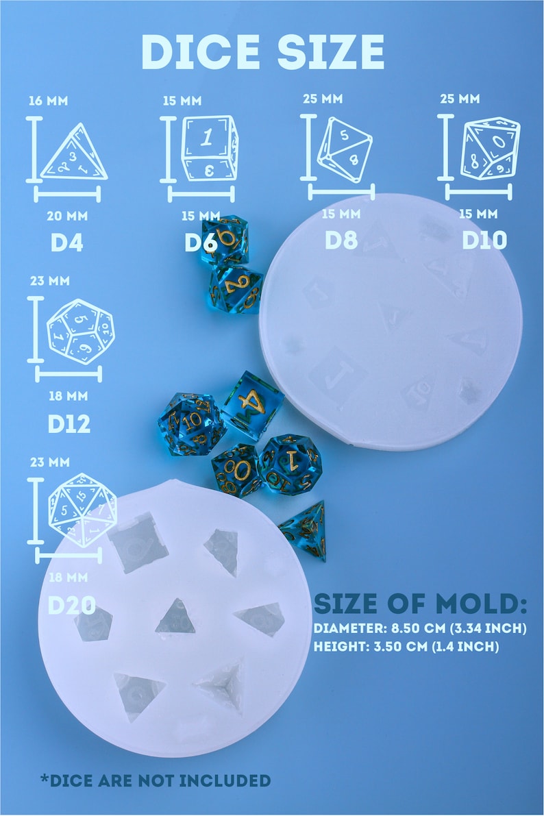 RPG Dice Set Mold, for Custom Sharp Edge 7 Dice Set Reusable Silicone Dice Mold for Resin Dice Custom D20 Dice Player Gifts image 4