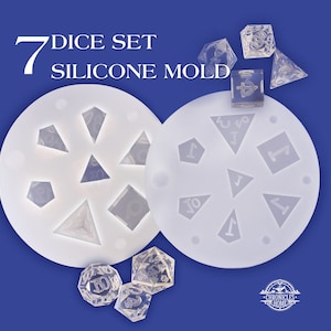 Silicone Dice Mold for Resin - 7 Piece Sharp Edge Dice Set - Reusable Silicone Mold for Custom Resin Dice - Dice Set Compatible for DND Game