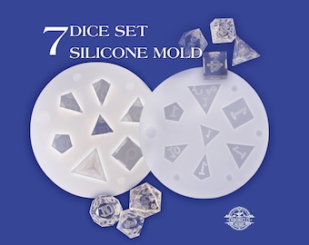 Silicone Dice Mold for Resin - 7 Piece Sharp Edge Dice Set - Reusable Silicone Mold for Custom Resin Dice - Dice Set Compatible for DND Game