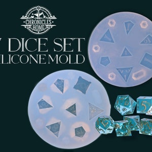 Silicone RPG Dice Mold - Jewelry Grade & Transparent - Resin Dice Mold - Set of 7 Sharp Edge Dice - Silicone Mould for Custom UV Resin Dice