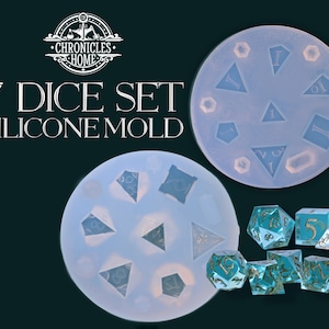 Silicone RPG Dice Mold - Jewelry Grade & Transparent - Resin Dice Mold - Set of 7 Sharp Edge Dice - Silicone Mould for Custom UV Resin Dice