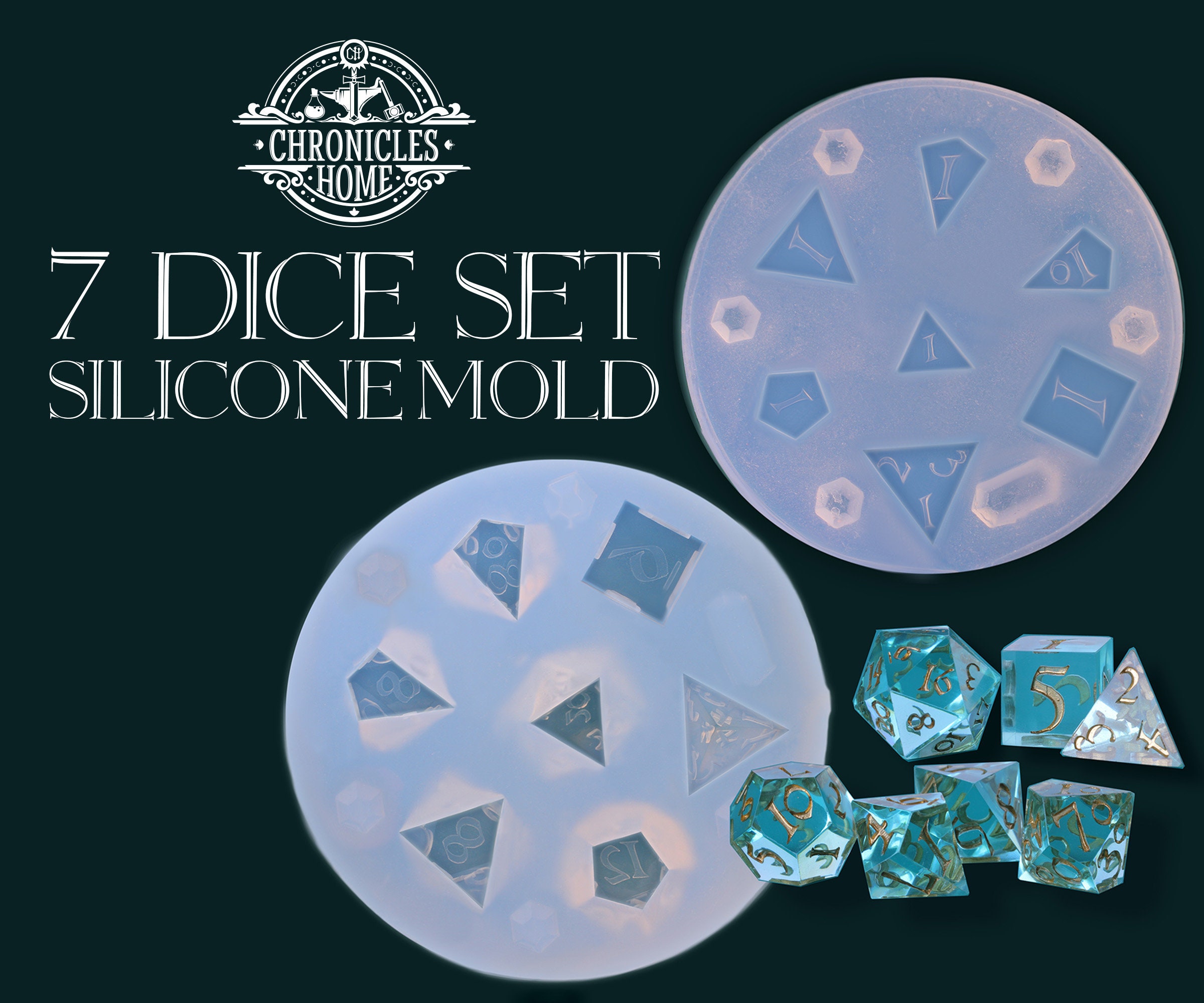 Handmade DnD dice mold- 7dice set, Platinum silicone dice mold