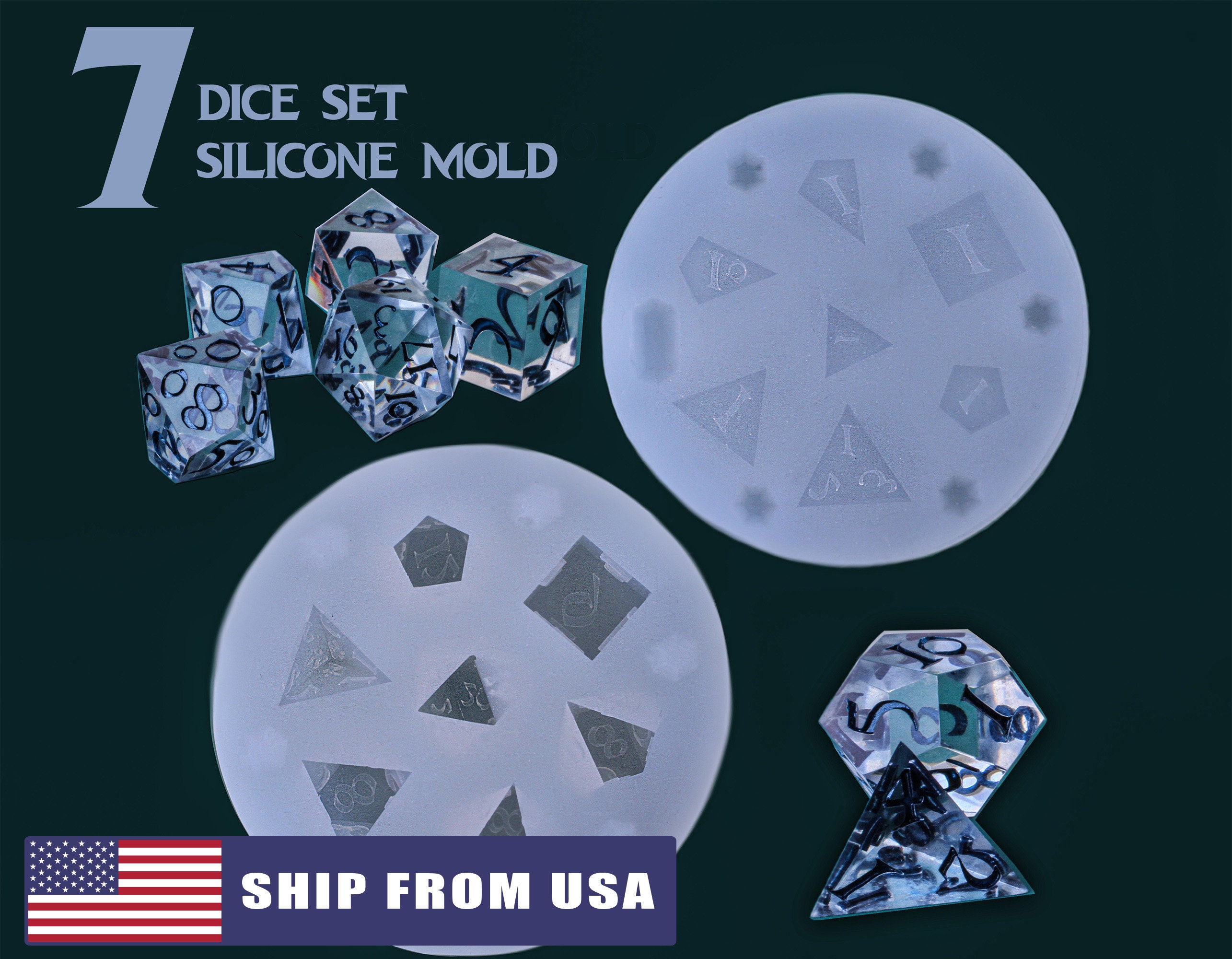 19pcs Dice Resin Mold Moulds Gamer-tools Dice Fillet Shape Multi-spec  Silicone Mould Making