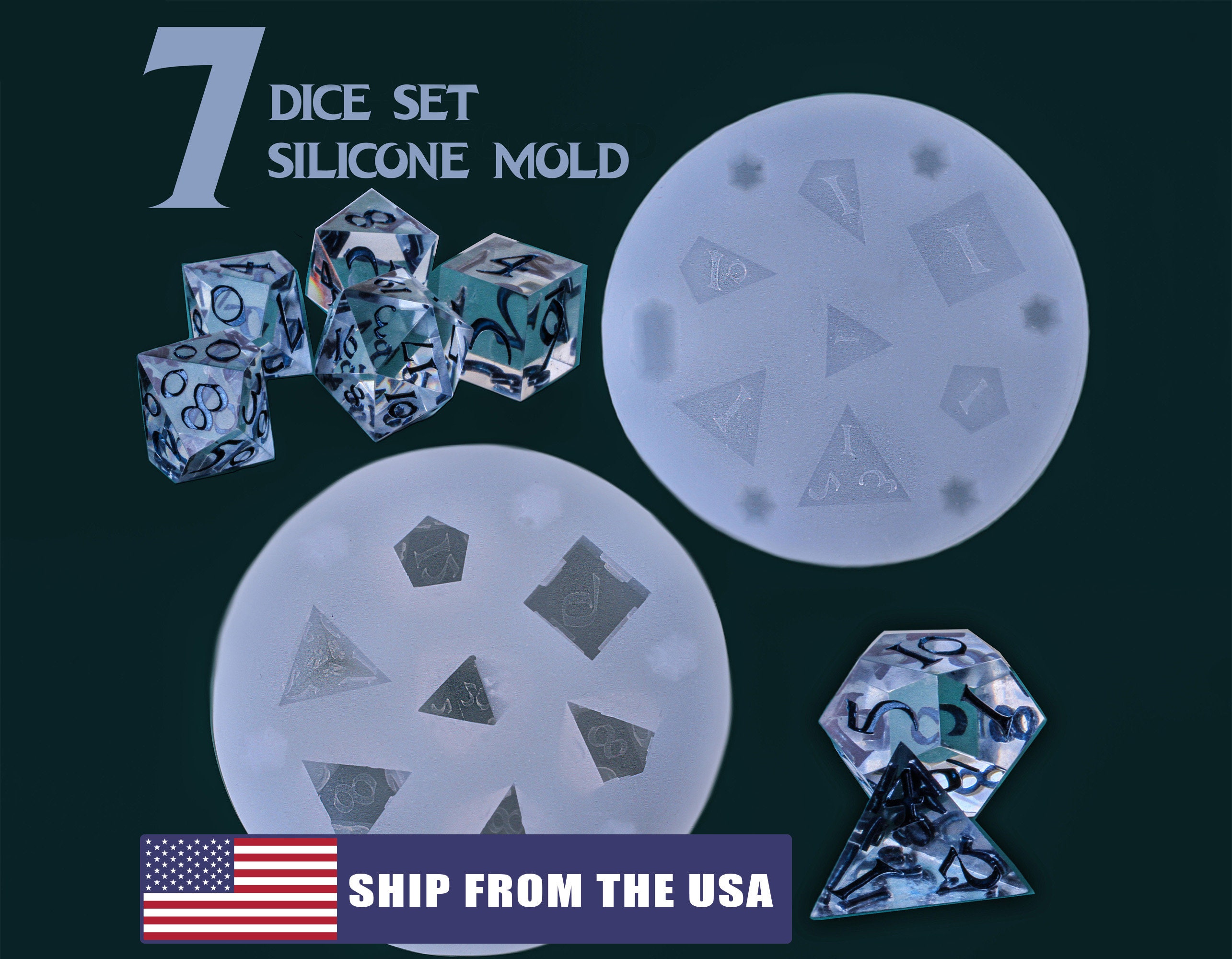 DND Dice Mold Silicone 7 Standard Polyhedral Sharp Edge Dice Slab Mould for  D&D, Tabletop RPG - CZYY