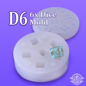 Silicone D6 Dice Mold - Set of 6 X D6 Dice - Silicone Mold for Resin - Suitable for DND and Other RPG games - Custom Sharp Edge Dice Mold