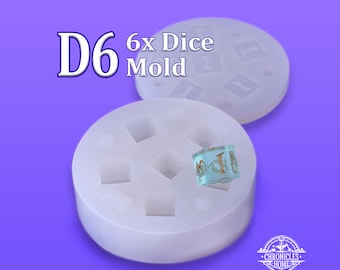 Silicone D6 Dice Mold - Set of 6 X D6 Dice - Silicone Mold for Resin - Suitable for DND and Other RPG games - Custom Sharp Edge Dice Mold