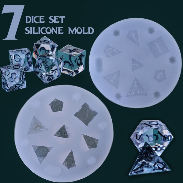 Ensemble de dés RPG de moules en silicone - Ensemble de 7 dés à arêtes vives - Moule en silicone réutilisable pour dés en résine personnalisés - Dés D20 personnalisés pour jeux de société