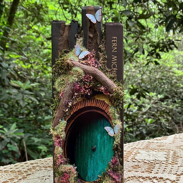 Book Nooks/Custom Antiqued Rustic Bookshelf Fairy Houses/SAMPLES Book Art Pieces/Decorated Book Art/Book Gifts/Fairy Gifts