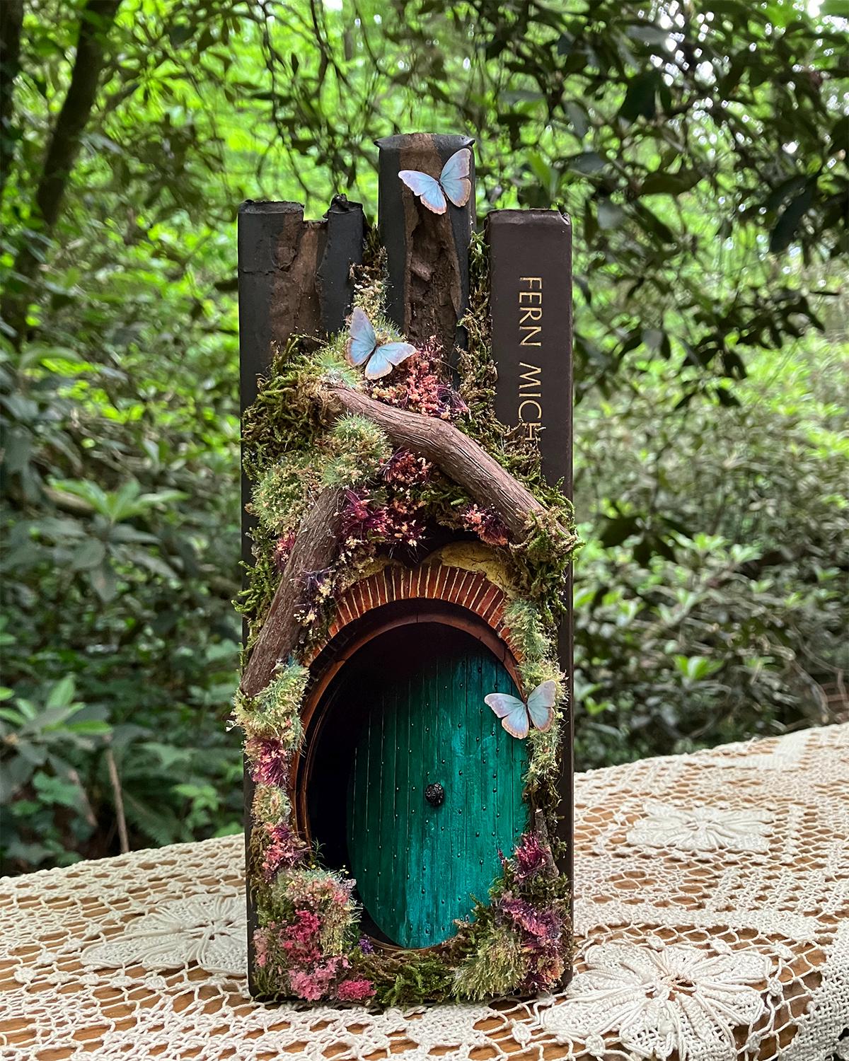 Book Nooks/Custom Antiqued Rustic Bookshelf Fairy Houses/SAMPLES Book Art Pieces/Decorated Book Art/Book Gifts/Fairy Gifts