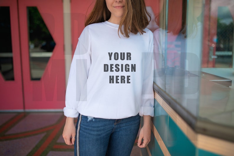 Download Gildan 18000 Sweatshirt Mockup White T shirt Mockup Model | Etsy