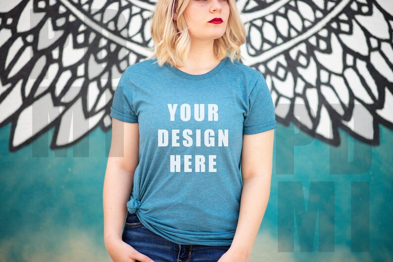 Download Bella Canvas 3001 Heather Deep Teal Shirt Mockup Model | Etsy