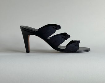 Donald J Pliner Sandals~ 1990s vintage Black kitten heel shoes - gorgeous strappy stretch pumps size 7US