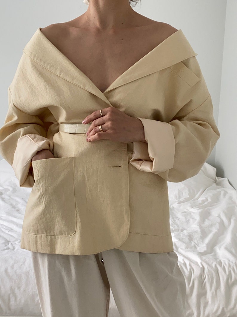 Butter Linen Jacket textured blazer coat size M XL 90's women's clothing image 5