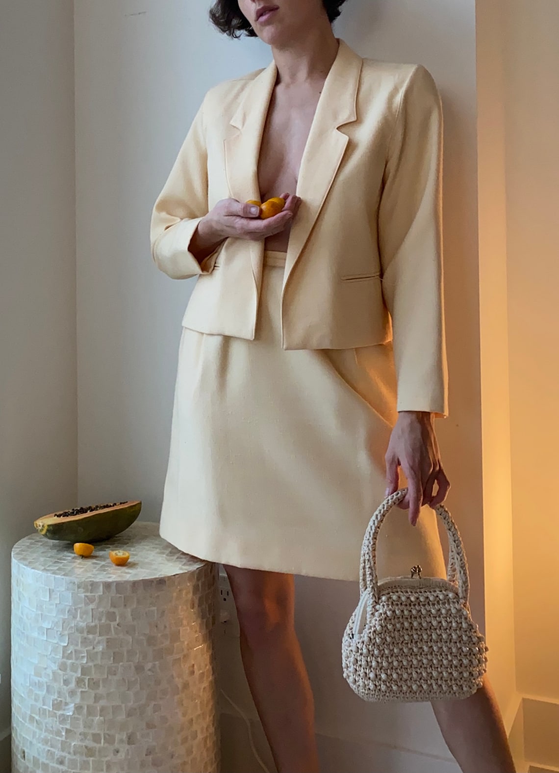 Butter Skirt Suit Pale yellow suit with cropped jacket and Etsy